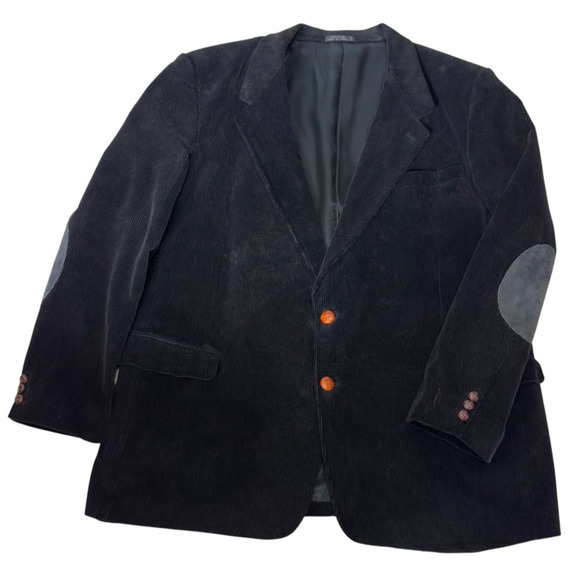 Vintage Black Corduroy Blazer Jacket Sport Coat Elbow Patches 50 L Jeremy Cobb - Picture 1 of 15